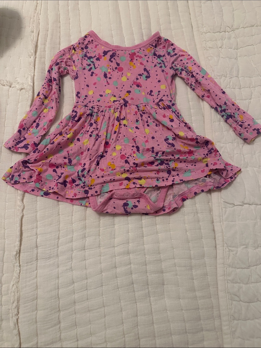 Pink Long-Sleeve Littles Sleepies Splash Print Baby Dress